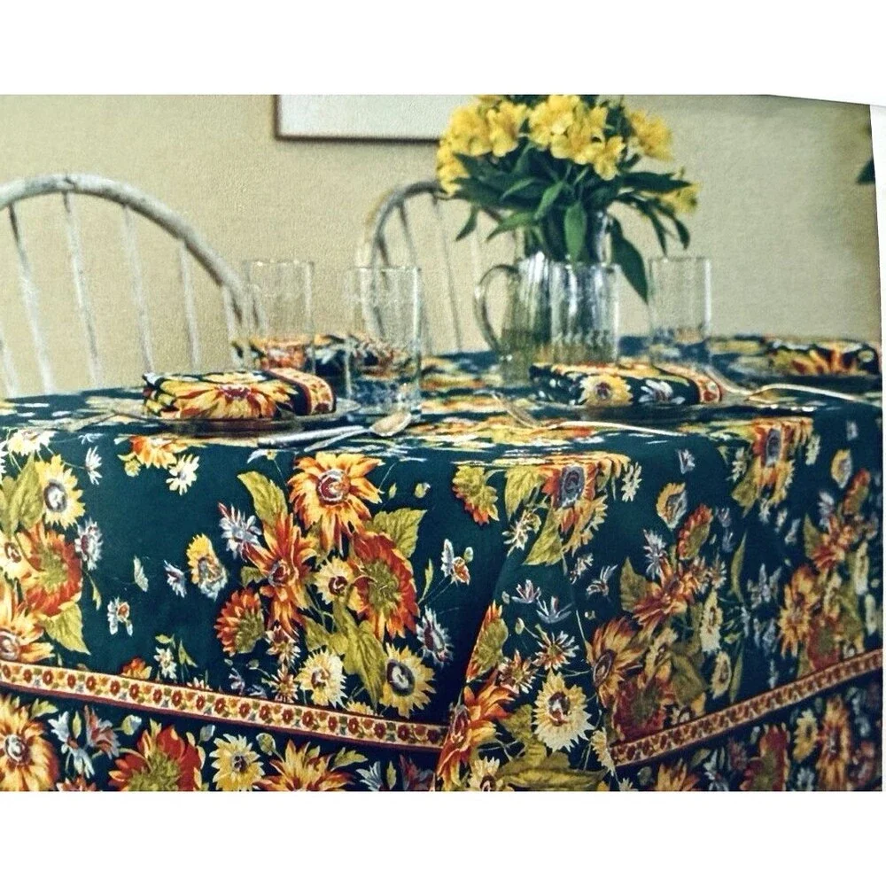 April Cornell MARGUERITE Floral Tablecloth 60x84 Blue Orange French Country